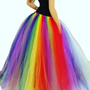 Adult Long Rainbow Tulle Skirt